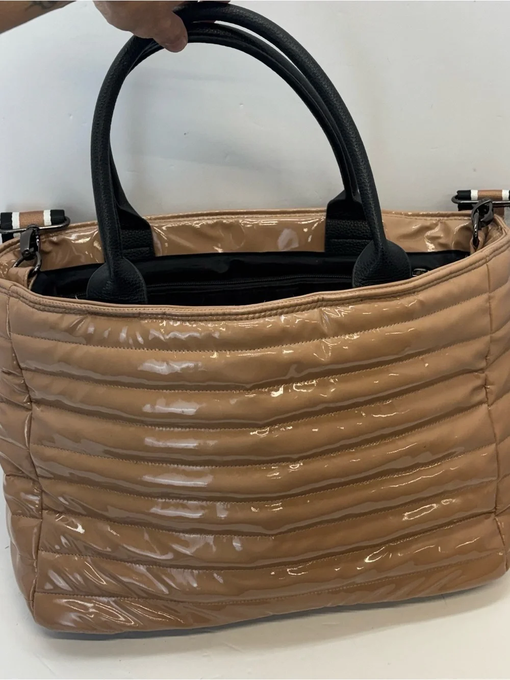 Think Royln Kira Quilted Puffer Crossbody Bag Tote Handbag Messenger Purse Tan